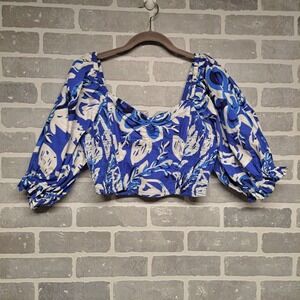 CLEOBELLA Womens  Rayna floral print puff sleeve Crop Top in azure Size‎ Medium